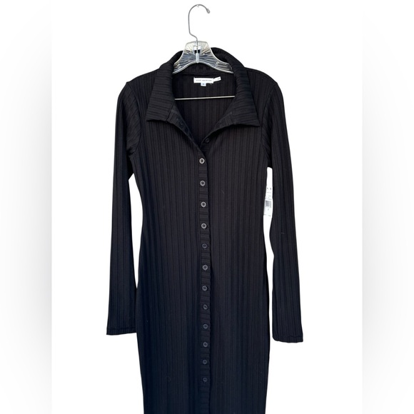 NWT Good American Wide Ribbed Button Down Midi Dress - Black - Size Large - Picture 8 of 10
